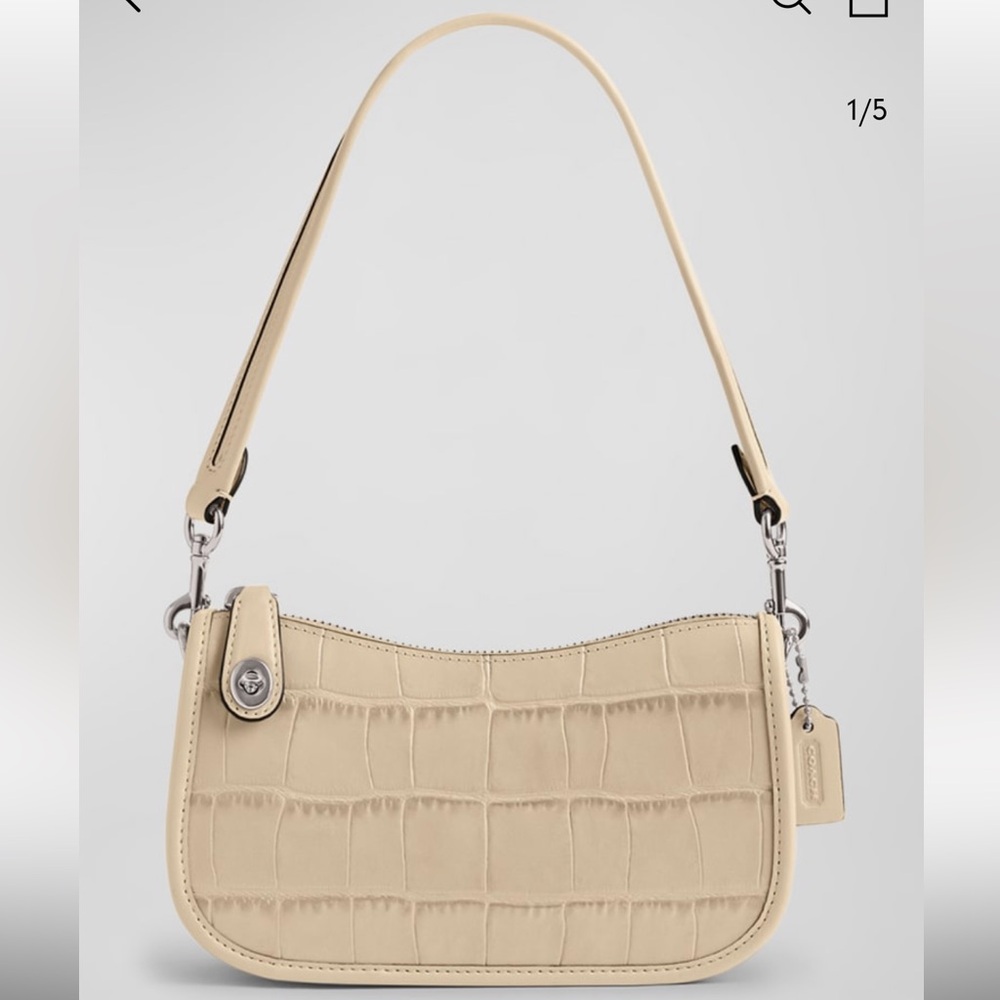 RARE Coach Swinger 20 Croc-Embossed Ivory Shoulder Bag